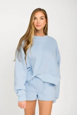 Hot Worth Collective Comfy Cozy High Waisted Sweat Shorts in Baby Blue