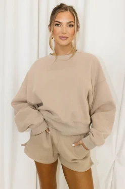 Discount Worth Collective Comfy Cozy Sweatshirt in Mocha - Bottoms Sold Separately