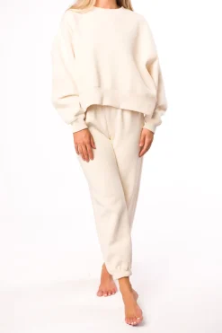 Discount Worth Collective Comfy Cozy Sweatshirt in Cream - Bottoms Sold Separately