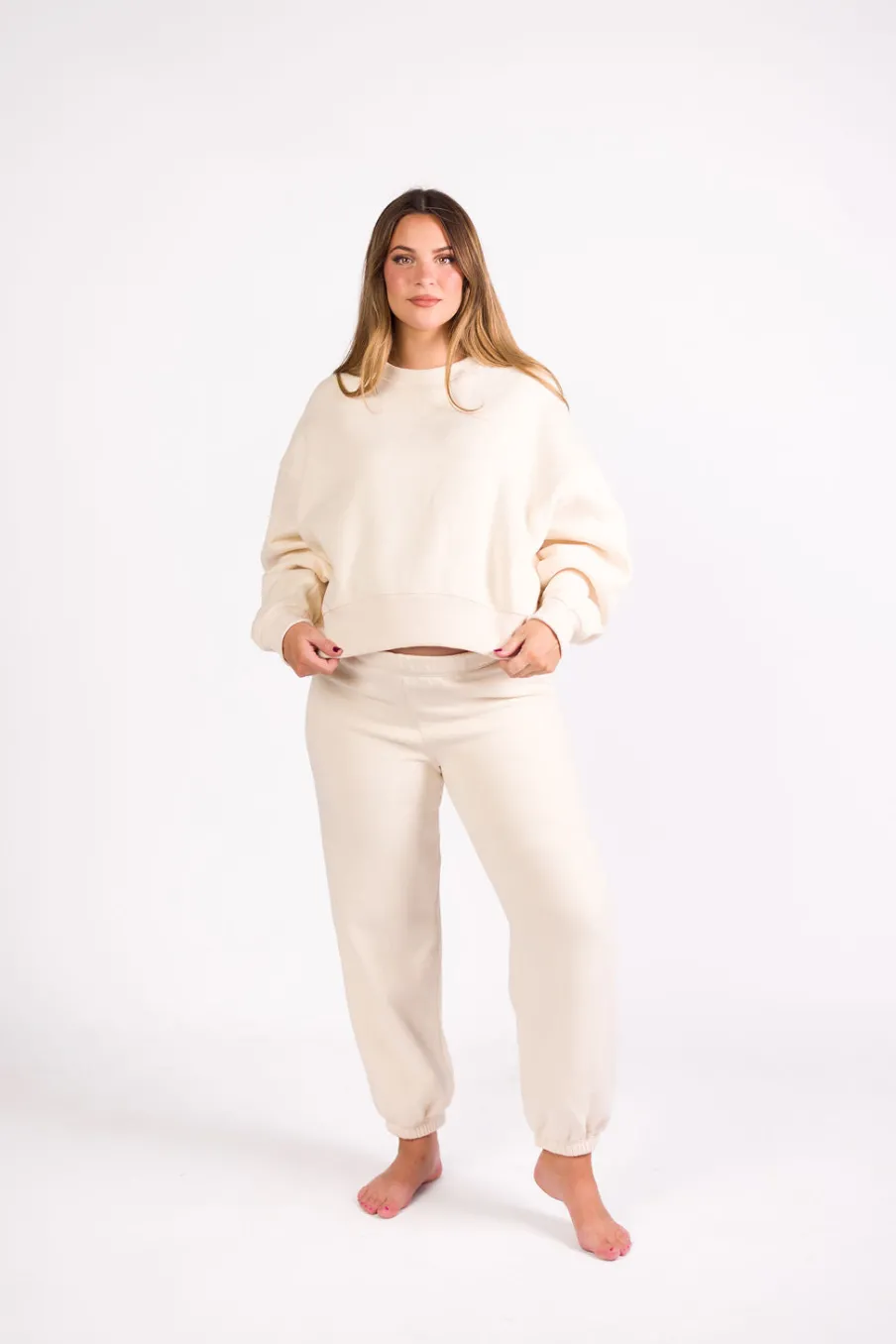 Discount Worth Collective Comfy Cozy Sweatshirt in Cream - Bottoms Sold Separately