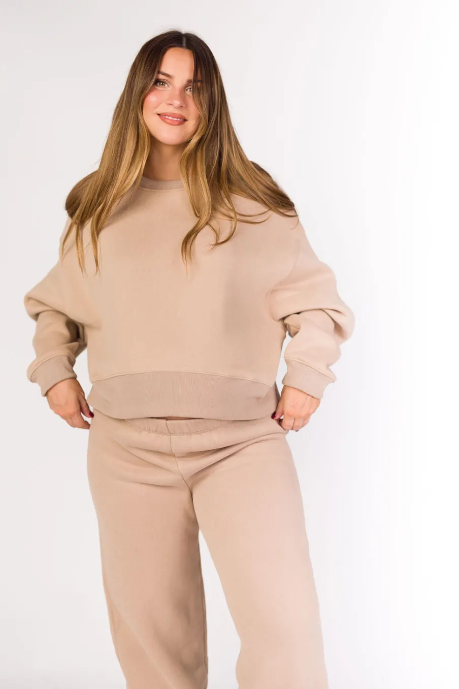 Discount Worth Collective Comfy Cozy Sweatshirt in Mocha - Bottoms Sold Separately