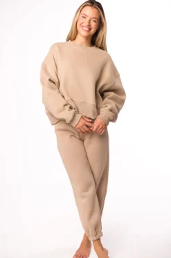 Discount Worth Collective Comfy Cozy Sweatshirt in Mocha - Bottoms Sold Separately