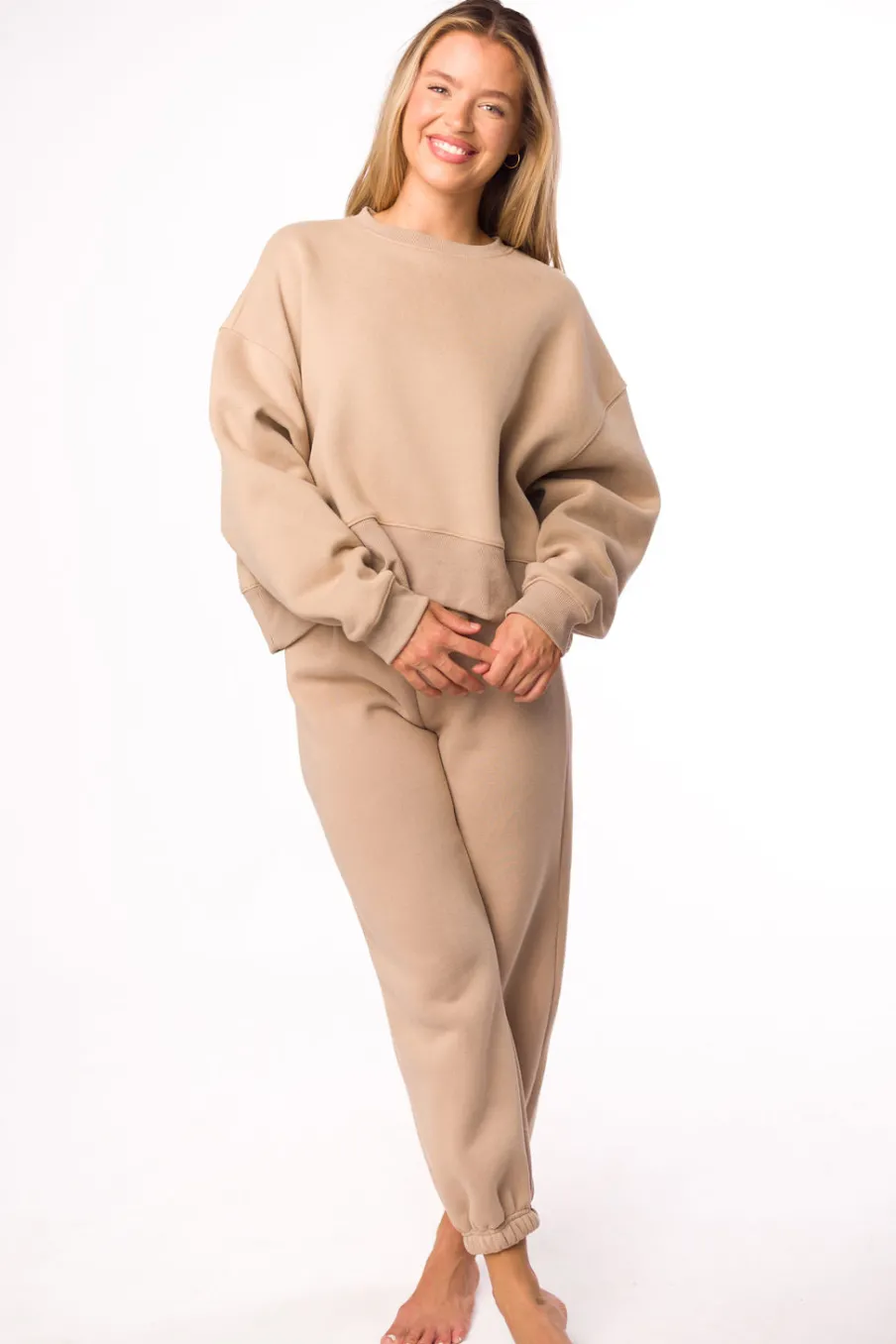 Discount Worth Collective Comfy Cozy Sweatshirt in Mocha - Bottoms Sold Separately
