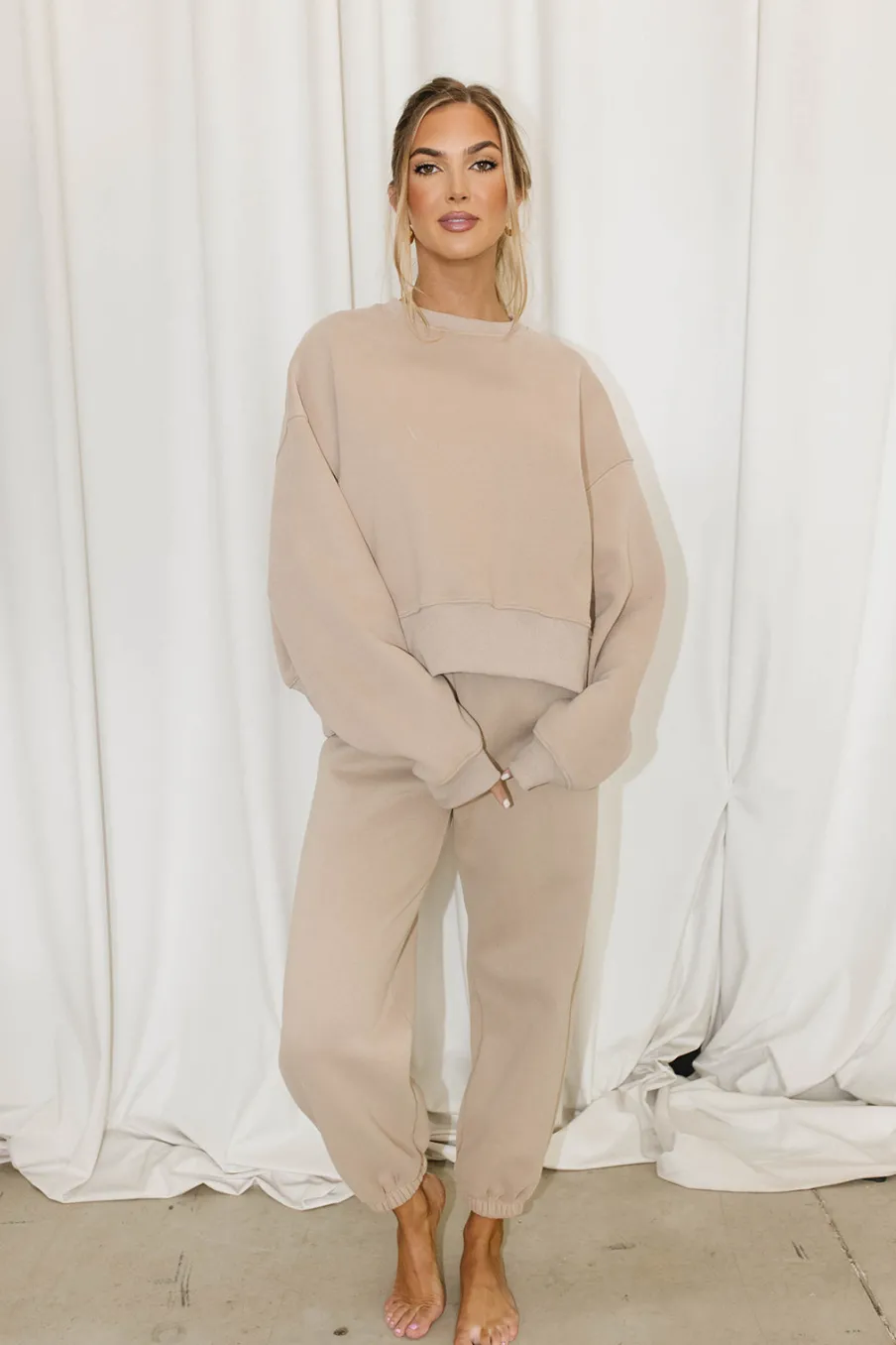 Discount Worth Collective Comfy Cozy Sweatshirt in Mocha - Bottoms Sold Separately