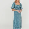 Outlet Worth Collective Cora Balloon Sleeve Denim Maxi Dress