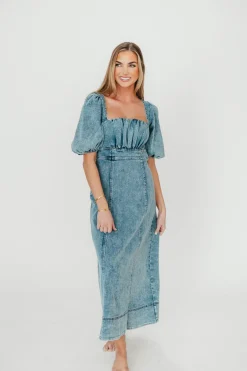 Outlet Worth Collective Cora Balloon Sleeve Denim Maxi Dress