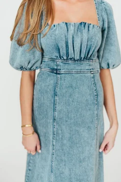 Outlet Worth Collective Cora Balloon Sleeve Denim Maxi Dress