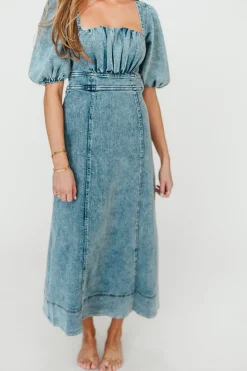 Outlet Worth Collective Cora Balloon Sleeve Denim Maxi Dress