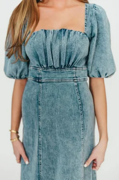 Outlet Worth Collective Cora Balloon Sleeve Denim Maxi Dress