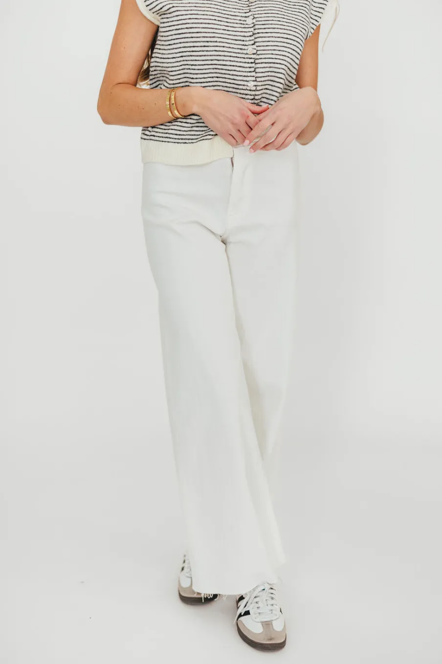 Hot Worth Collective Corin Straight Wide Leg Denim Pants in Cream