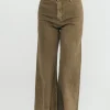 Clearance Worth Collective Corin Straight Wide Leg Denim Pants in Faded Olive