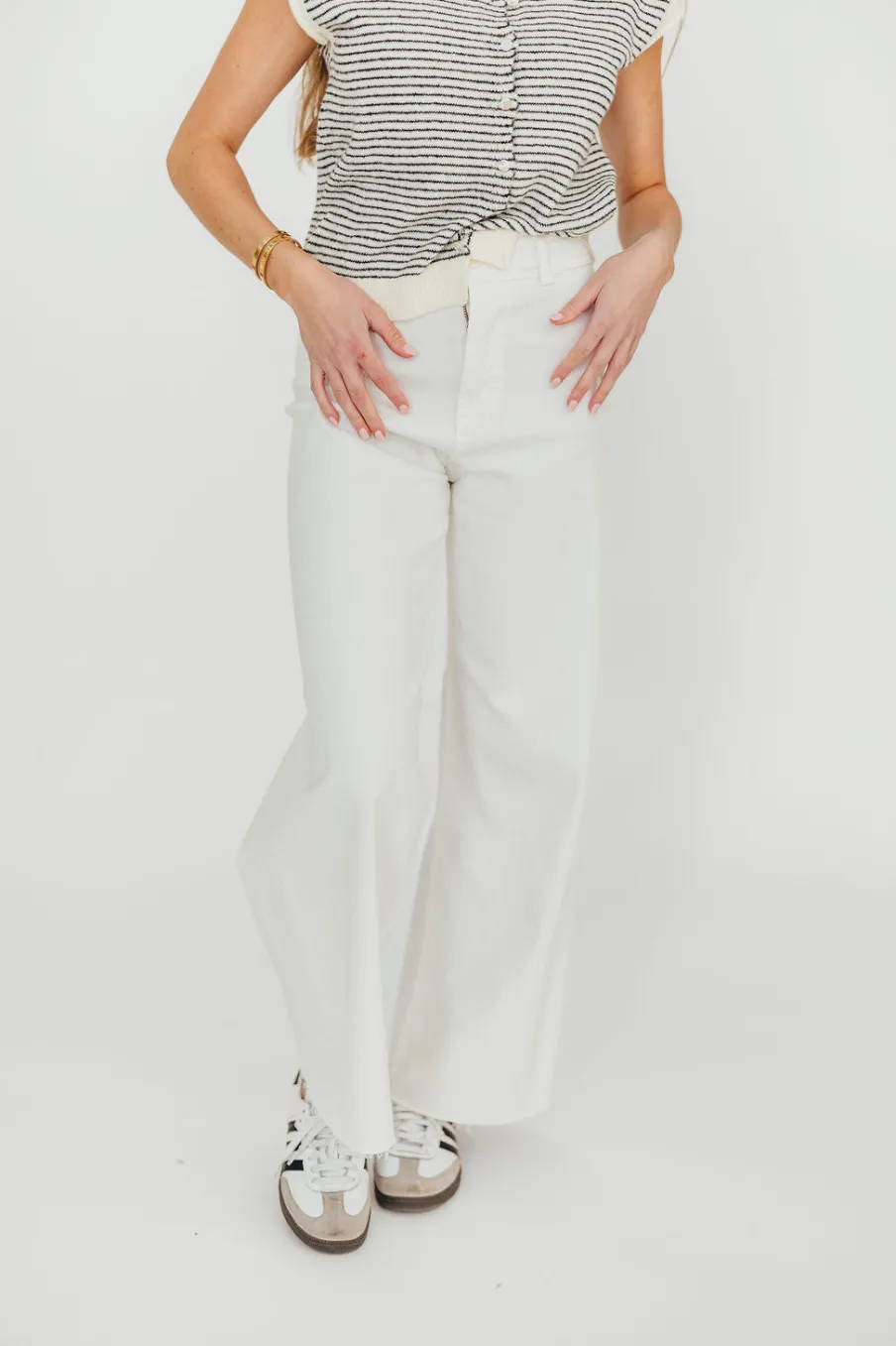 Hot Worth Collective Corin Straight Wide Leg Denim Pants in Cream
