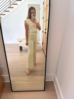 Hot Worth Collective Corin Straight Wide Leg Denim Pants in Beige