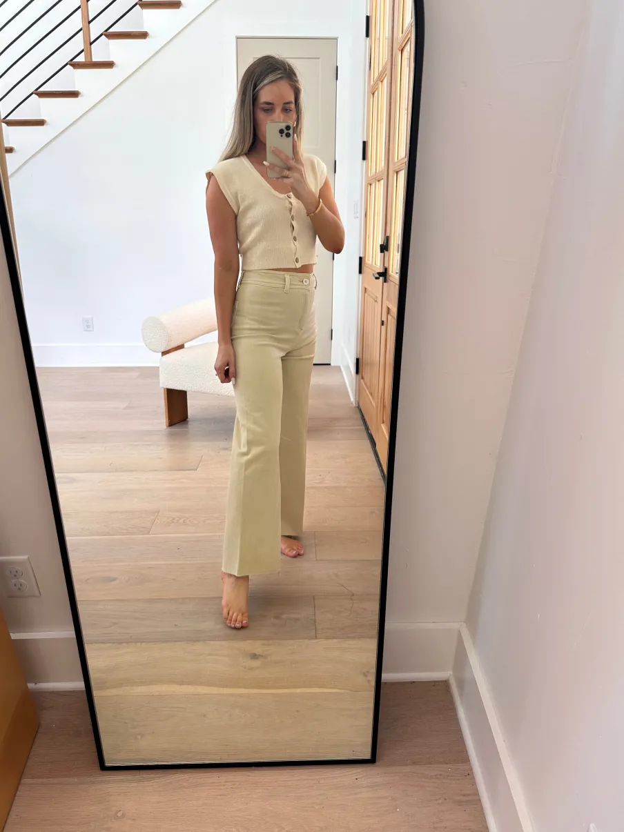 Hot Worth Collective Corin Straight Wide Leg Denim Pants in Beige