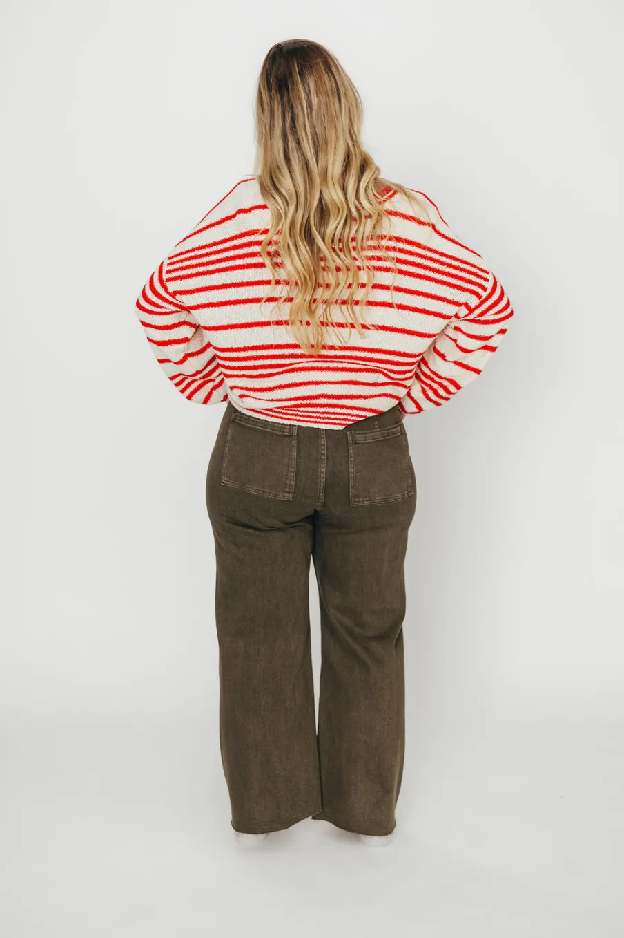 Clearance Worth Collective Corin Straight Wide Leg Denim Pants in Faded Olive