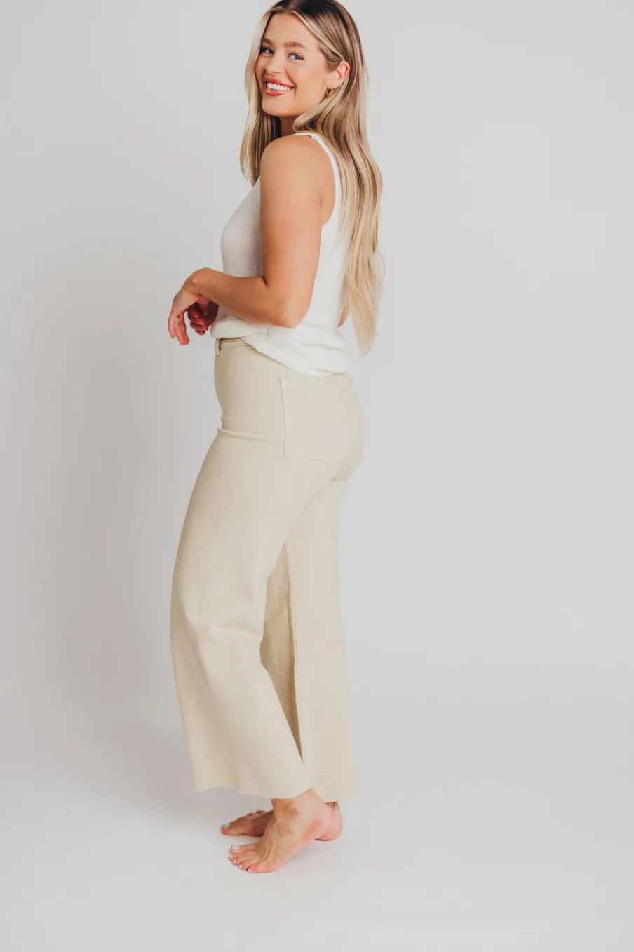 Hot Worth Collective Corin Straight Wide Leg Denim Pants in Beige