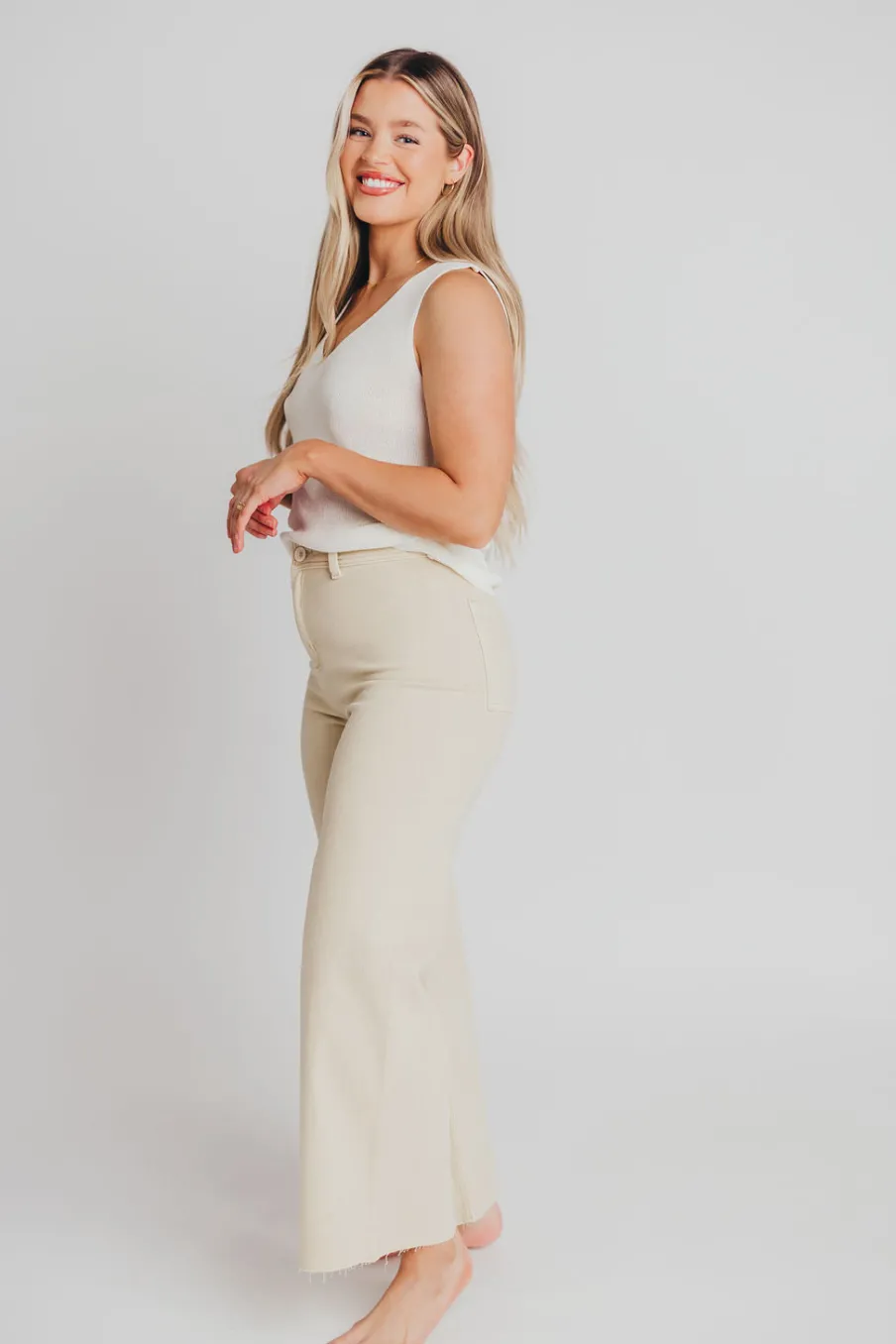 Hot Worth Collective Corin Straight Wide Leg Denim Pants in Beige