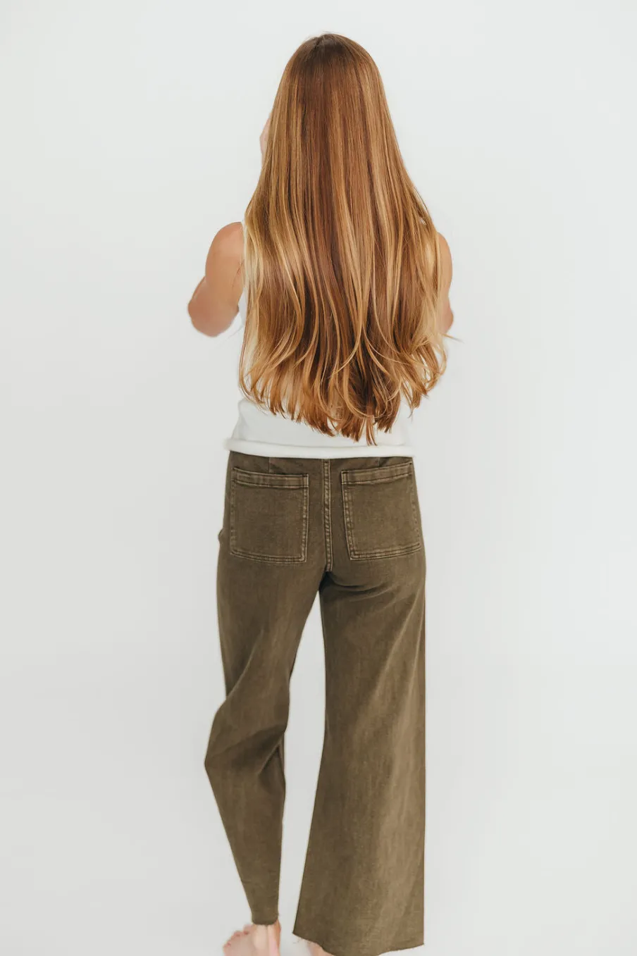 Clearance Worth Collective Corin Straight Wide Leg Denim Pants in Faded Olive
