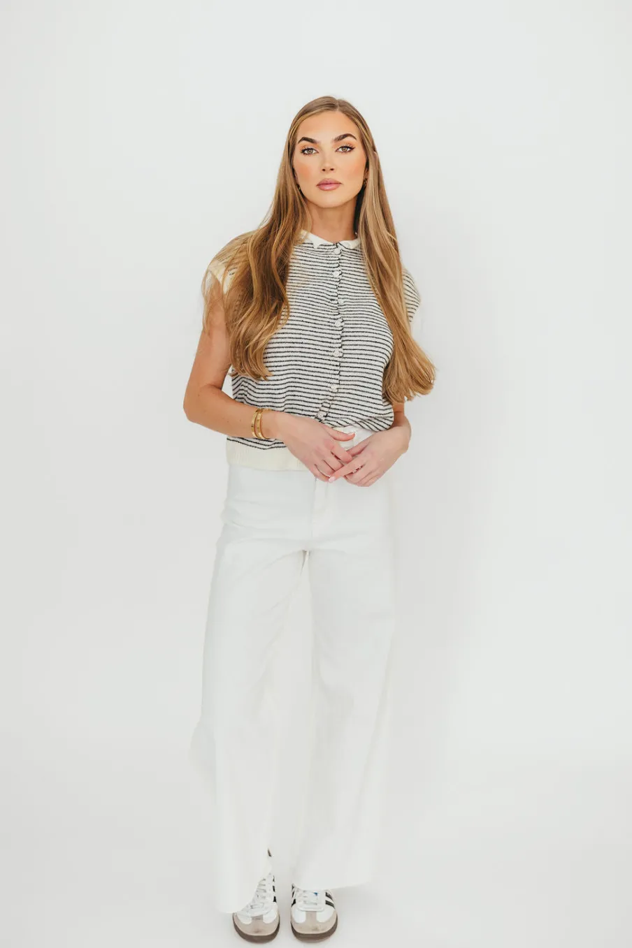 Hot Worth Collective Corin Straight Wide Leg Denim Pants in Cream