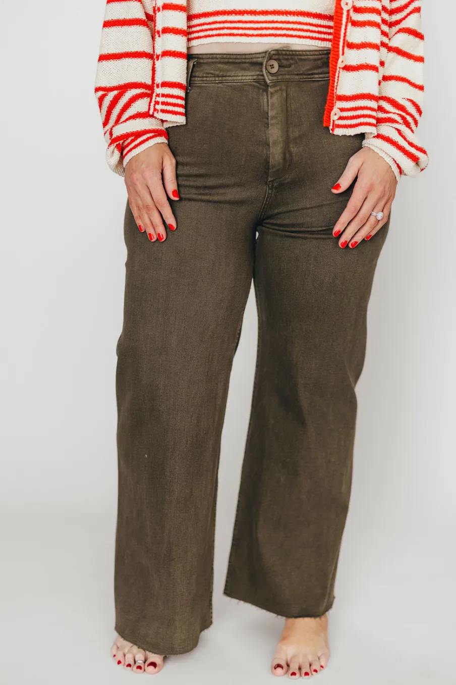 Clearance Worth Collective Corin Straight Wide Leg Denim Pants in Faded Olive