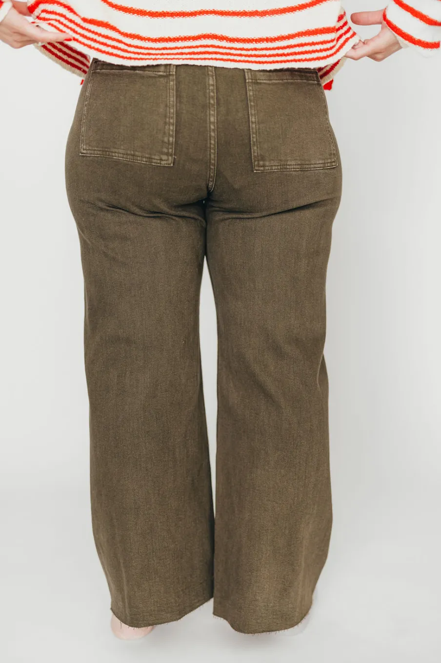 Clearance Worth Collective Corin Straight Wide Leg Denim Pants in Faded Olive