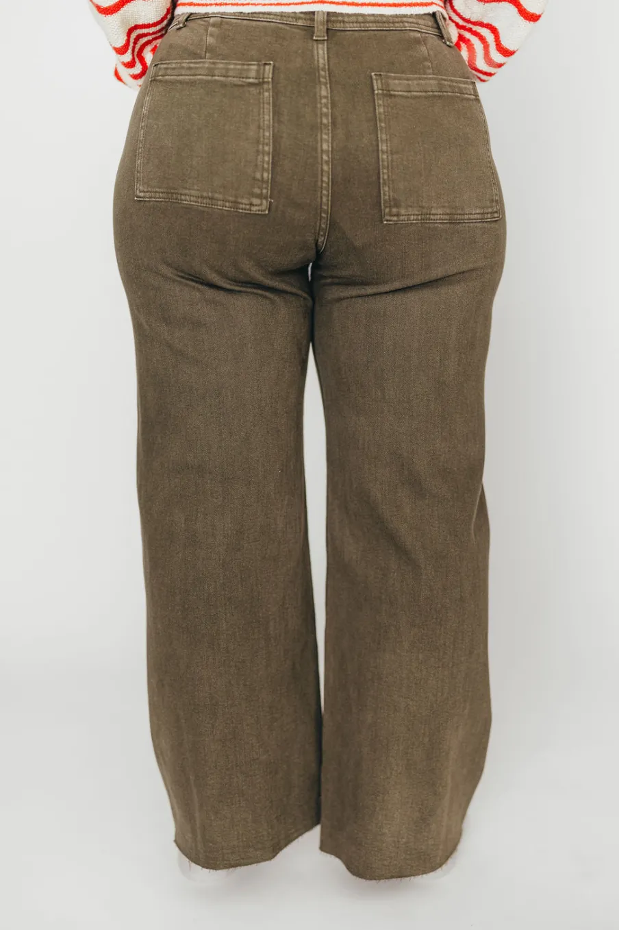 Clearance Worth Collective Corin Straight Wide Leg Denim Pants in Faded Olive