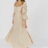 Hot Worth Collective Corrine Tiered Sleeve Maxi Dress with Pockets in Beige - Bump Friendly