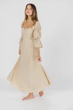 Hot Worth Collective Corrine Tiered Sleeve Maxi Dress with Pockets in Beige - Bump Friendly