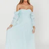 New Worth Collective Corrine Tiered Sleeve Maxi Dress with Pockets in Baby Blue - Bump Frie