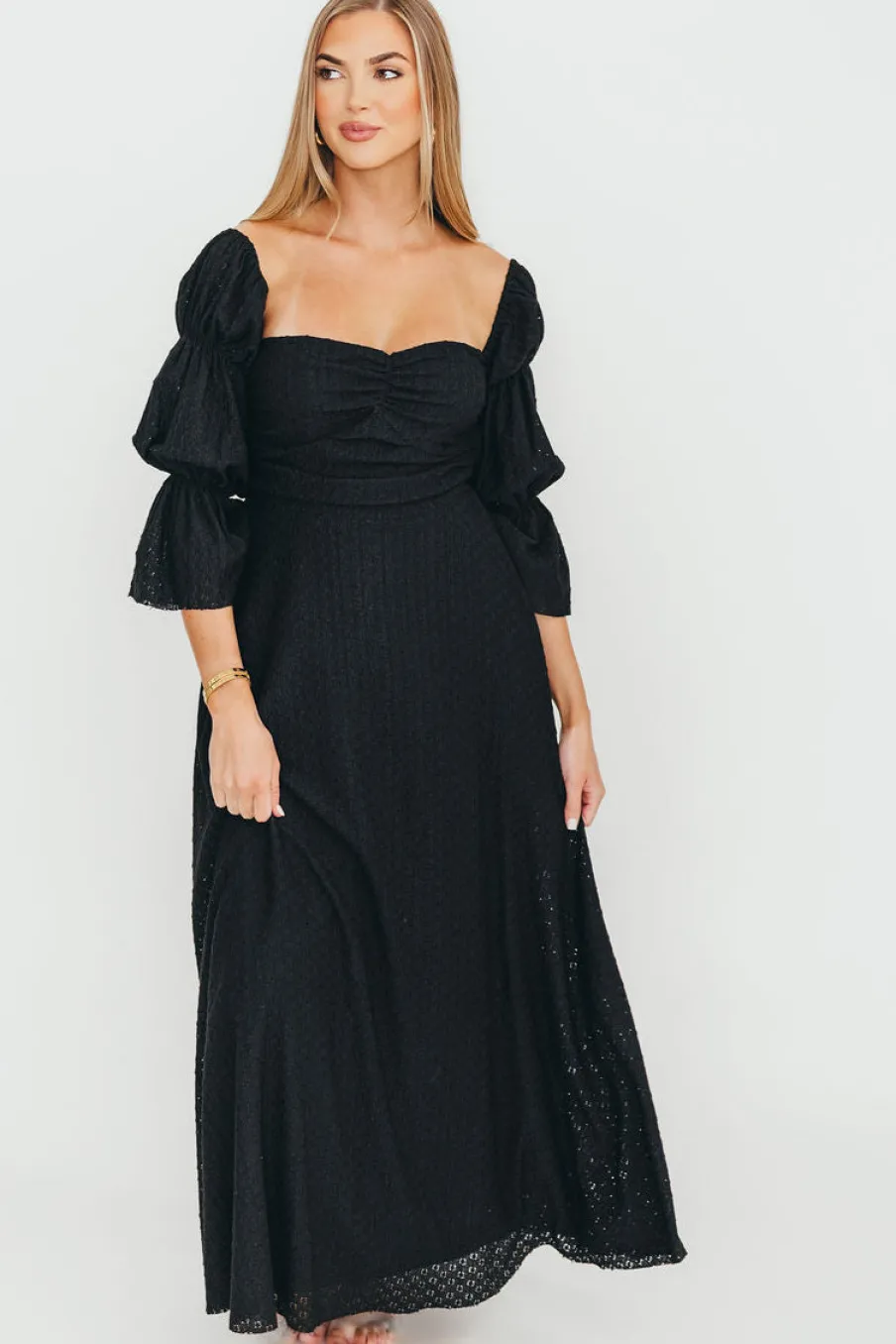 Sale Worth Collective Corrine Tiered Sleeve Maxi Dress with Pockets in Black - Bump Friendly
