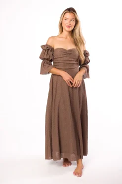 Fashion Worth Collective Corrine Tiered Sleeve Maxi Dress with Pockets in Deep Mocha - Bump Fri