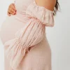 Best Worth Collective Corrine Tiered Sleeve Maxi Dress with Pockets in Ballerina Pink - Bump