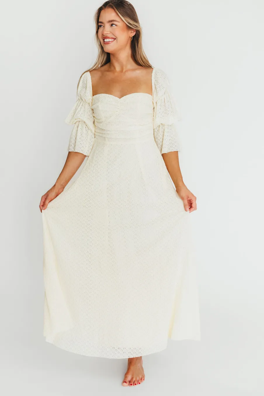 Outlet Worth Collective Corrine Tiered Sleeve Maxi Dress with Pockets in Butter Yellow - Bump