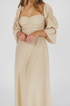 Hot Worth Collective Corrine Tiered Sleeve Maxi Dress with Pockets in Beige - Bump Friendly