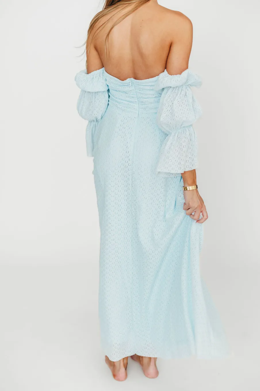 New Worth Collective Corrine Tiered Sleeve Maxi Dress with Pockets in Baby Blue - Bump Frie