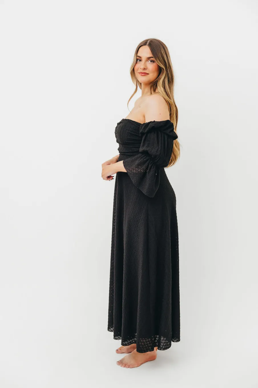 Sale Worth Collective Corrine Tiered Sleeve Maxi Dress with Pockets in Black - Bump Friendly