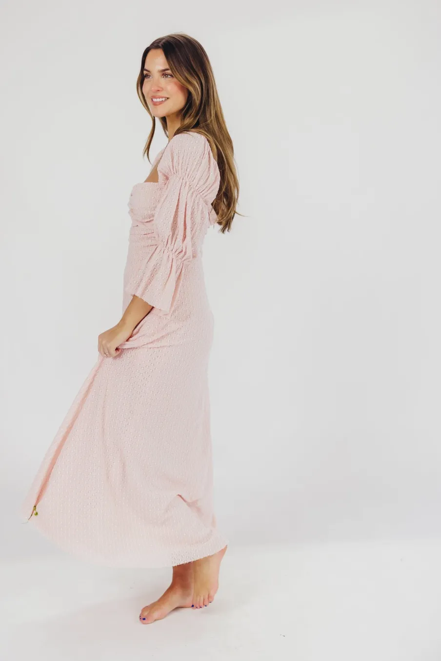 Best Worth Collective Corrine Tiered Sleeve Maxi Dress with Pockets in Ballerina Pink - Bump