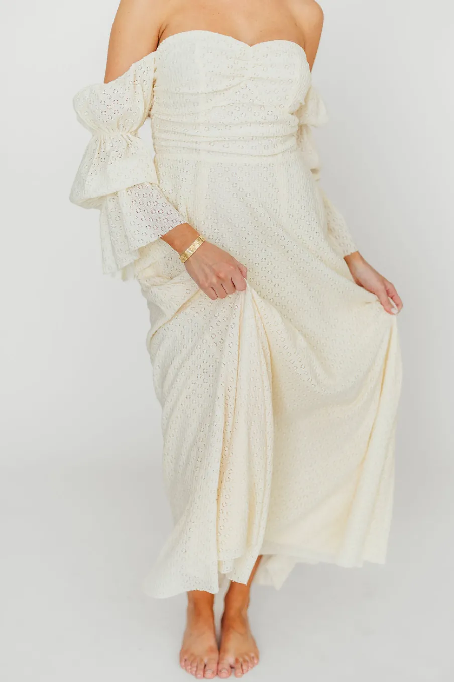 Outlet Worth Collective Corrine Tiered Sleeve Maxi Dress with Pockets in Butter Yellow - Bump