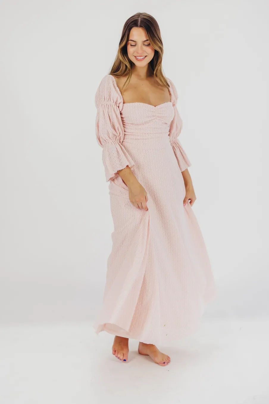 Best Worth Collective Corrine Tiered Sleeve Maxi Dress with Pockets in Ballerina Pink - Bump