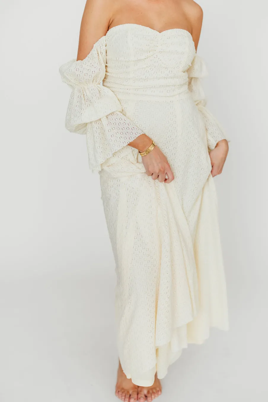 Outlet Worth Collective Corrine Tiered Sleeve Maxi Dress with Pockets in Butter Yellow - Bump