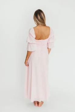 New Worth Collective Corrine Tiered Sleeve Maxi Dress with Pockets in Baby Pink - Bump Frie