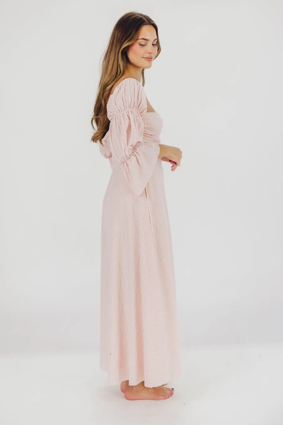 Best Worth Collective Corrine Tiered Sleeve Maxi Dress with Pockets in Ballerina Pink - Bump