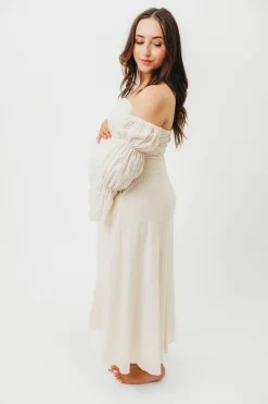 Outlet Worth Collective Corrine Tiered Sleeve Maxi Dress with Pockets in Ivory Cream - Bump Fr