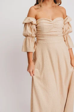 Hot Worth Collective Corrine Tiered Sleeve Maxi Dress with Pockets in Beige - Bump Friendly