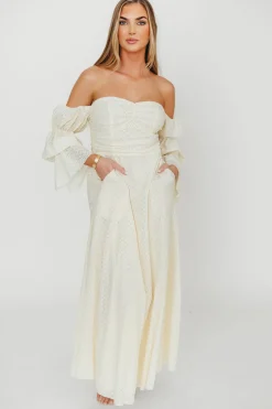 Outlet Worth Collective Corrine Tiered Sleeve Maxi Dress with Pockets in Butter Yellow - Bump