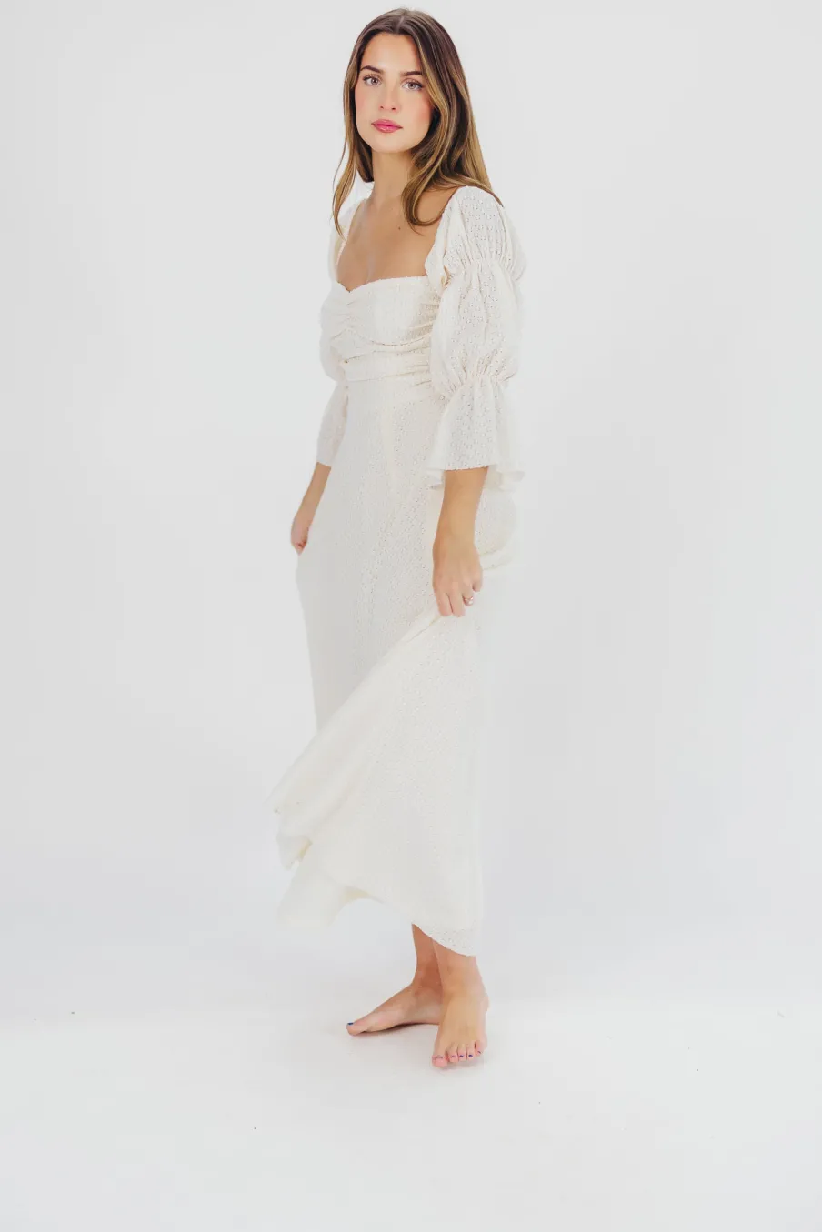 Outlet Worth Collective Corrine Tiered Sleeve Maxi Dress with Pockets in Ivory Cream - Bump Fr