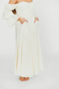 Outlet Worth Collective Corrine Tiered Sleeve Maxi Dress with Pockets in Butter Yellow - Bump