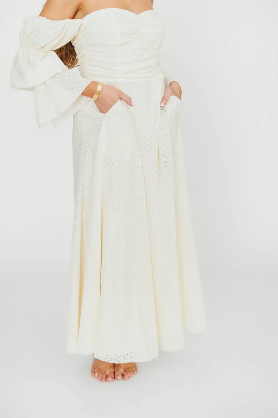 Outlet Worth Collective Corrine Tiered Sleeve Maxi Dress with Pockets in Butter Yellow - Bump