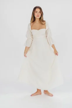 Outlet Worth Collective Corrine Tiered Sleeve Maxi Dress with Pockets in Ivory Cream - Bump Fr