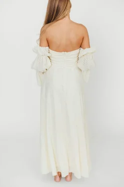 Outlet Worth Collective Corrine Tiered Sleeve Maxi Dress with Pockets in Butter Yellow - Bump